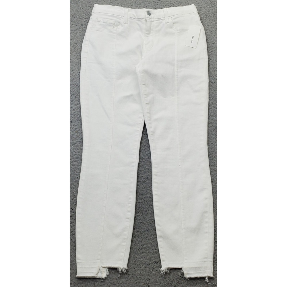 J Brand Pintuck Skinny Jeans Womens 27 White Denim Blanc Mid Rise Frayed Hem